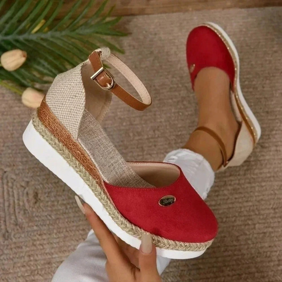 . Shoes - Women's Plus Size Faux Suede Color Block Round Toe Espadrilles With Elegant Wedg